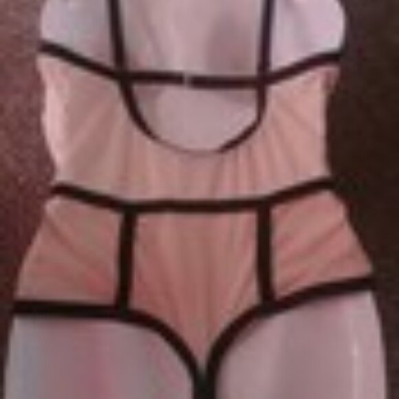 JUAN UC SIZE MEDIUM BODY SUIT NUDE BLACK TRIM & LACE SNAP CROTCH SEXY! NEW - Picture 2 of 6